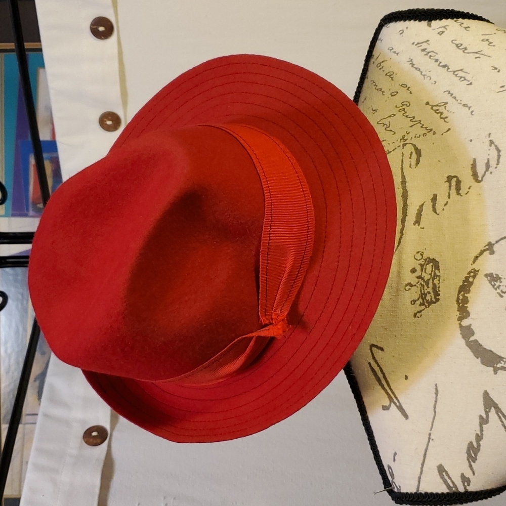 Red Fedora Hat by Sermoneta, Made in Italy, 100% Wool